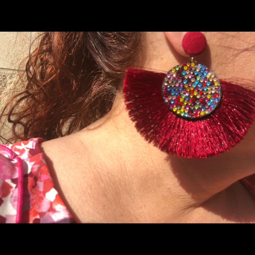 Gorgeous red tassel sparkle earings
